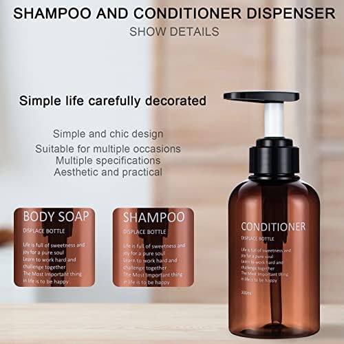 Garrafa de bomba âmbar clara de yeeco, 10oz/300ml 3 pacotes de shampoo garrafas de shampoo shampoo bombas