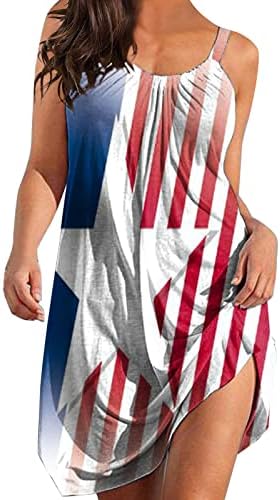 4 de julho Vestido para mulheres Summer Summer Beach Casual Boho Dress USA Flag Flag Scoop Neck Flowy