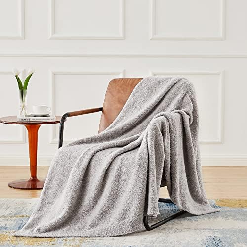 Cymula Knit Throw Plain para sofá cinza claro - Super macio macio leve e pegajoso e fofo quentes