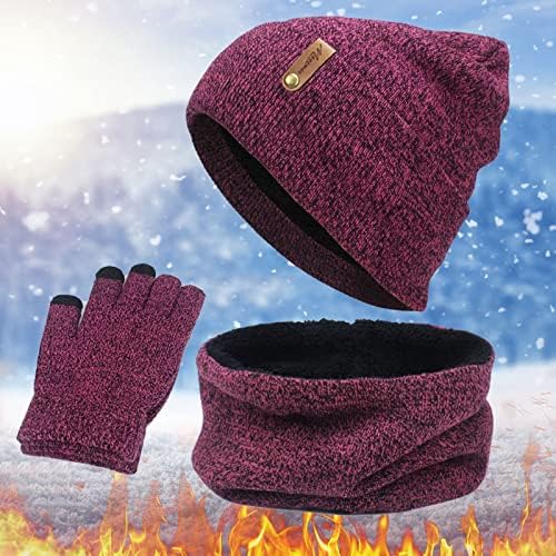 Pacote de 3 pacote de inverno de chapéu de gorro quente conjuntos de lenços