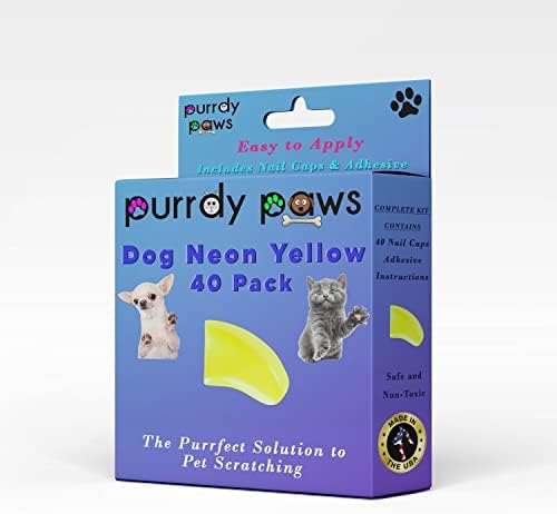 Pata Purrdy 40 Capas de unhas macias para garras de cachorro Médio amarelo neon