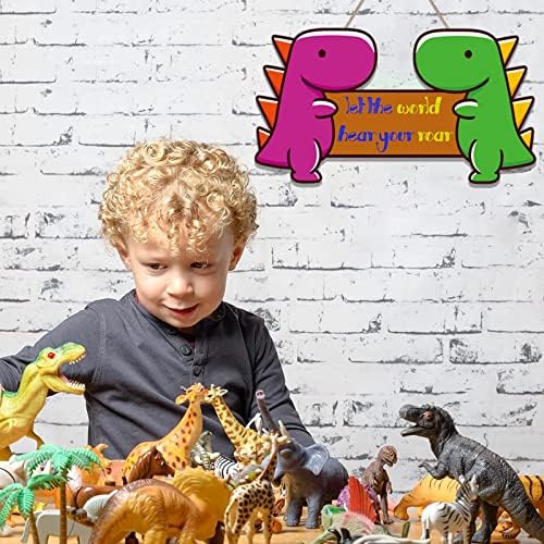 Quarto de meninos de decoração de dinossauros, citação inspiradora, deixe o mundo ouvir você dizendo arte de