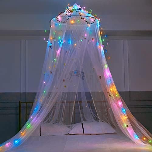 Canopy de cama de Fiobee para meninas quartos de cama cortinas de dossel com luzes LED LEDS MOSQUITO DIY PRINCESS