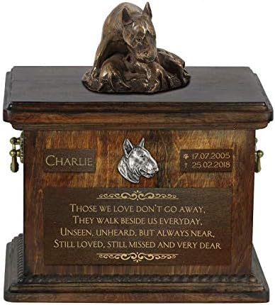 Bull Terrier Mama 2, Urn for Dog Ashes Memorial com estátua, nome e citação de animais de estimação - Artdog