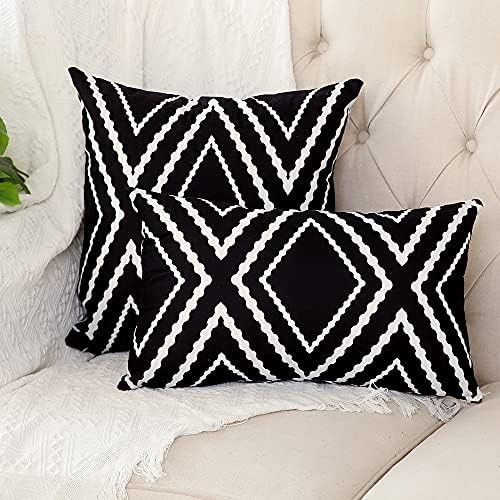 Conjunto de Kiuree de 2 capas de travesseiro de BOHO em preto e branco 18 x 18 polegadas a asteca da geometria