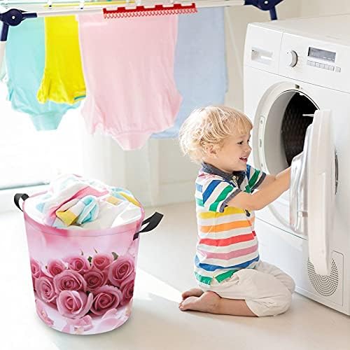 Foduoduo Cesta de lavanderia Rosa Rose Rase cesto com alças Saco de armazenamento de roupas sujas