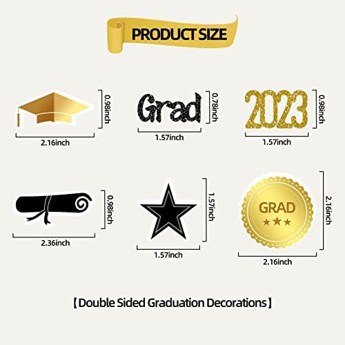 Confetti de graduação 2023 Decorações de festa de formatura pretas douradas 2023, decorações