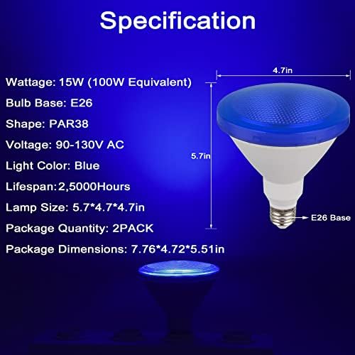 Lâmpada azul par38 led 2 pacote - 15w - luzes LED azuis de base e26, decoração de festa, varanda,