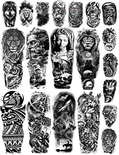 Tatuagens temporárias de Dalin Mangas de tatuagem completas e antebraças extra para adultos 20 folhas,