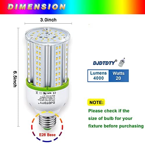 Djdtdty 1 lâmpadas LED de pacote, 20W/80W/100W/120W/150W Bulbo de milho LED, base E26, lâmpada de 4000lm
