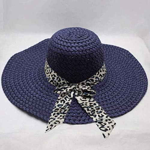Chapéus de palha de verão feminino Travel Packable Travel Leopard Bowknot Straw Hat Sun Protetive