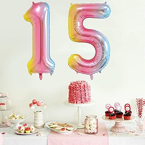 XIHUIMAY Número 15 Balões de balão digital 40 polegadas Alfabeto 15 Balões de aniversário Digit 15