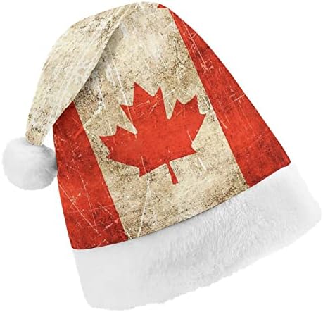 Chapéu de natal de bandeira do Canadá, safada e bonitos chapéus de Papai Noel com borda de pelúcia