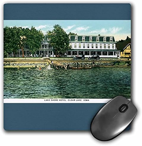 3drose LLC 8 x 8 x 0,25 polegadas Mouse pad, Lake Shore Hotel Clear Lake Iowa Reprodução de cartão postal