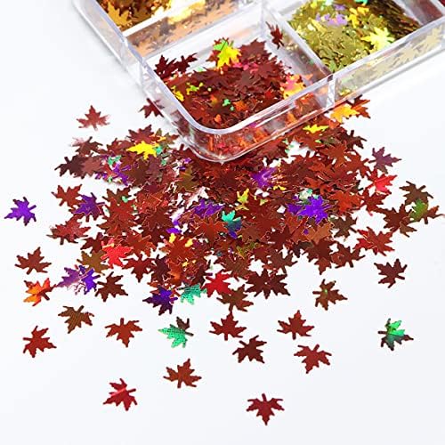 3D Maple folhas de unhas Glitter lantejas de queda Decalques de unhas holográfico Design de glitter