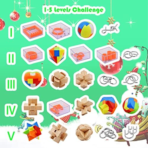 Brain Teaser Puzzle Puzzle Advento Calendário, calendário do advento 2022 para crianças, 24 PCs