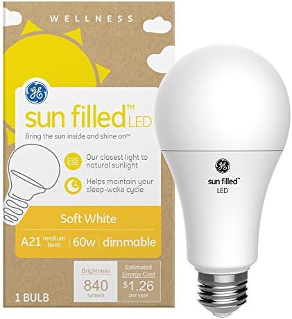 Lâmpada LED de LED de sol para iluminação GE, 60 watts Eqv, branco macio, lâmpada padrão A21, base