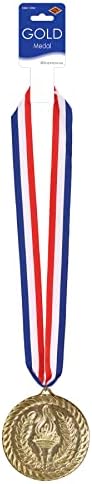 Fita de beistle com favor da festa de medalhão de plástico anexado, 30 polegadas, vermelho/branco/azul/ouro