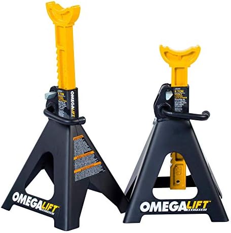 Omega Lift Hovery Duty 6 Ton Jack Stands Par - pinos de travamento duplo - trava de alça e pino