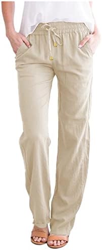 Calças de linho feminino Pontas de perna reta de verão Caminhas altas calças de cintura alta solto calças de palazzo