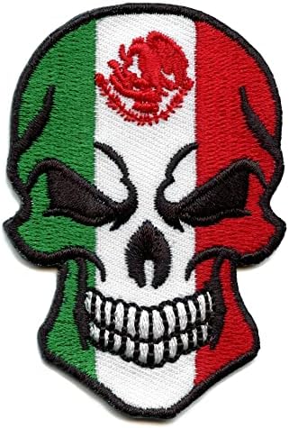 Patch de crânio Angry Patch de ferro bordado de bandeira mexicana