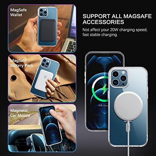 TELASO iPhone 12 Pro Max Case com suporte magnético invisível [Compatível com Magsafe] Clear Hard Back
