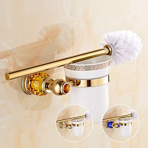 Escova de escova de ouro do banheiro conjunto de pincel de montagem de parede e suporte de higineses de cobre