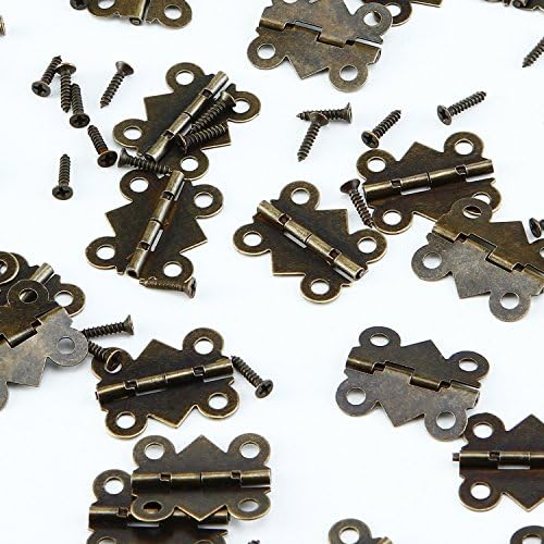 ANECO 40 peças Antigo Butterfly Mini Hinges Retro Butt Felas com 160 peças parafusos de dobradiça para jóias Caixa