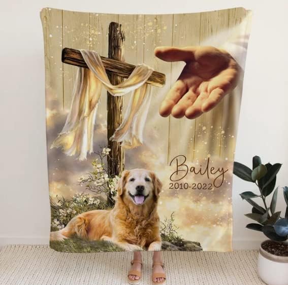 Sportyzen Custom Pho Your Dog Memorial Blanket, Jesus e Cão Cão, Presente Memorial de Pet, Presentes