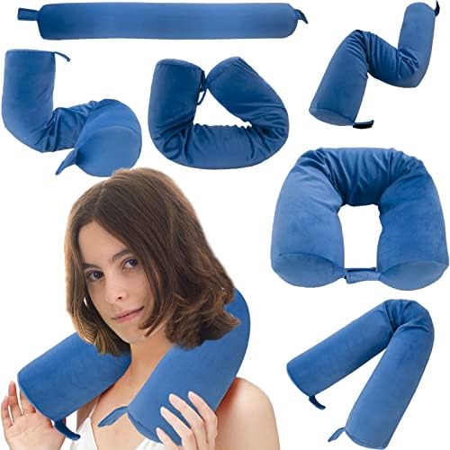 Pozico Twist Memory Memory Travel Neck Pillow com capa de tecido de veludo confortável e de máquina