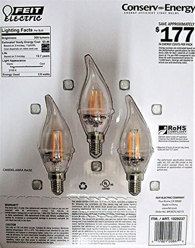 Feit Electric - LED Candelabra Candelier Bulbos Dimmable 40W = 3,8W