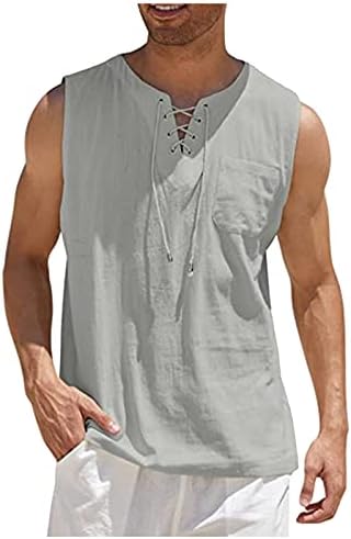 Camisas masculinas de Ymosrh camisas de linho de algodão camisa colorida blusa sem mangas Camisas de praia