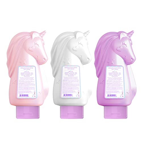 Glimmer Wish Premium Unicorn Shampoo + Condicionador + lavagem do corpo, perfume de algodão doce de baunilha,