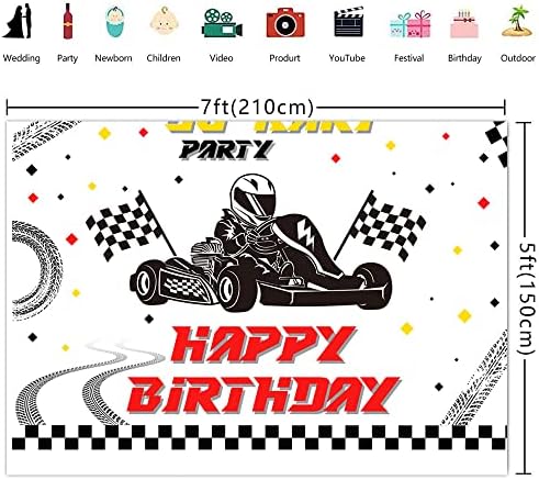 Ticuenicoa 7 × 5ft Go Cart Party Birthday Birthdrop Racing Car Champion Champion Black White Grid Red Photo