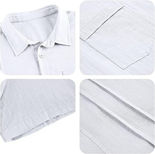 Camisas de linho de algodão de manga curta masculinas