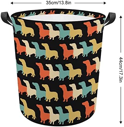 Cesta de lavanderia de dachshund vintage com alças redondas cestas de armazenamento de lavanderia arredondada