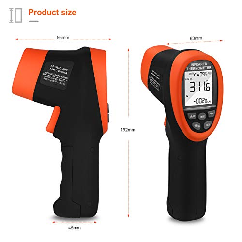 O termômetro infravermelho com Bluetooth AP-985C-App varia de -58 ℉ ~ 1472 ℉, 16: 1 laser medir pistola, registro