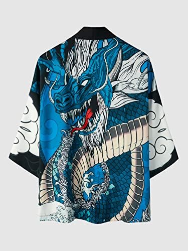 Oyoangle masculina as roupas de 2 peças de dragão de dragão aberto Kimono e shorts de cintura de cordão