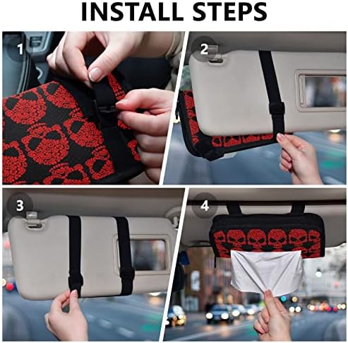 Titular do tecido do carro Floral-Skull-Red Rose Dispenser Dispenser Holder Backseat Tissue Case