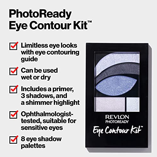 Revlon Kit de contorno de olho fotorready, paleta de sombras com 5 tons úmidos/secos e aplicador de pincel de ponta dupla, eclético, 0,1oz