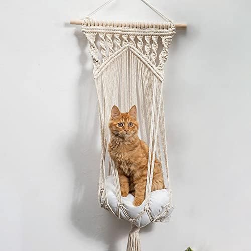 Sanpon Tassel Cat Hammock Macrame Tapestry Ceda de animais de estimação bolso pendurado cesto gato giro pendurado