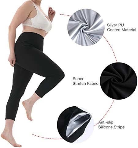 Calças de moletom para mulheres da cintura alta, sauna leggings de compressão de compressão pesos