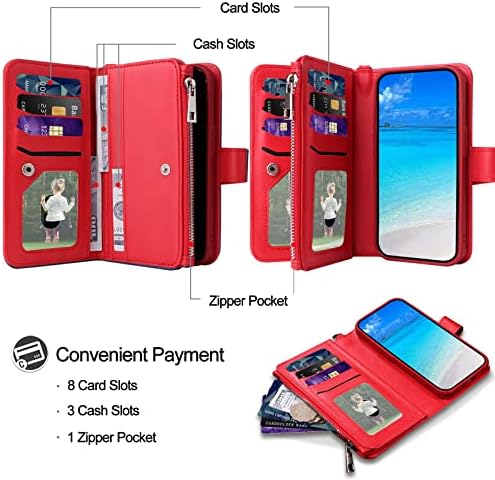 Jzases Case for Galaxy S10 Plus, capa de carteira destacável de 2 em 1, capa de telefone de couro PU com