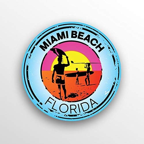 2-Pack Miami Beach Florida adesivo de decalque | Rodada de 3 polegadas | Adesivo de vinil de qualidade premium