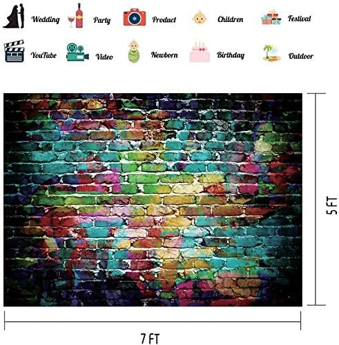 Cenário fotográfico de graffiti dudaacvt, pano de fundo de parede de tijolos coloridos de 7x5 pés para