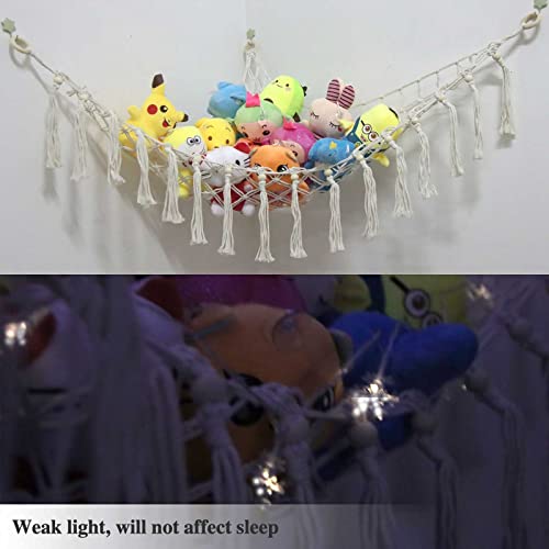 Rede de animais de pelúcia ou rede com luz LED e ganchos - Hammock de brinquedo de armazenamento