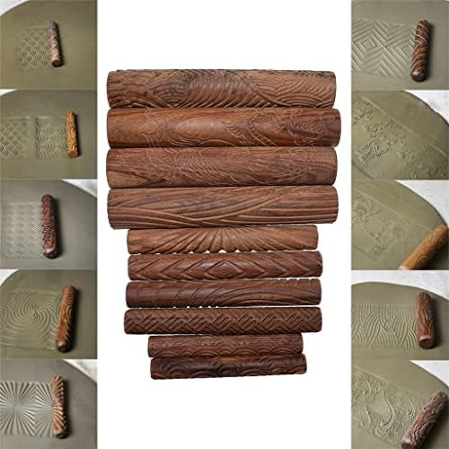 IULJH Ferramentas de cerâmica Flor Grass Textura de madeira de relevo Rolling Pin Pressioned Printing