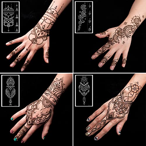 Kit de estêncil de tatuagem de hena, estênceis de henna reutilizáveis ​​para o modelo de tatuagem