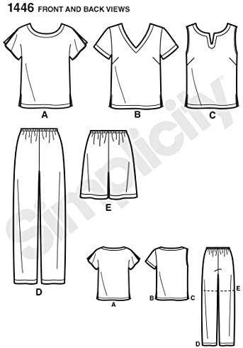 Simplicidade 1446 Fácil de costurar camisa feminina, calça e padrões de costura de shorts, tamanhos 26W-32W