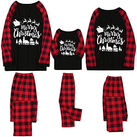 Pijama familiar correspondente Define o Natal fofo do gráfico fofo de PJ PJ Top e calça xadrez Jammies Sleepwear